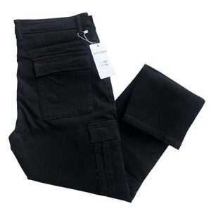 JUNBAOSS Men Slim Fit Size 34  Black Wash Denim Cargo Pocket Straight Jeans 5861